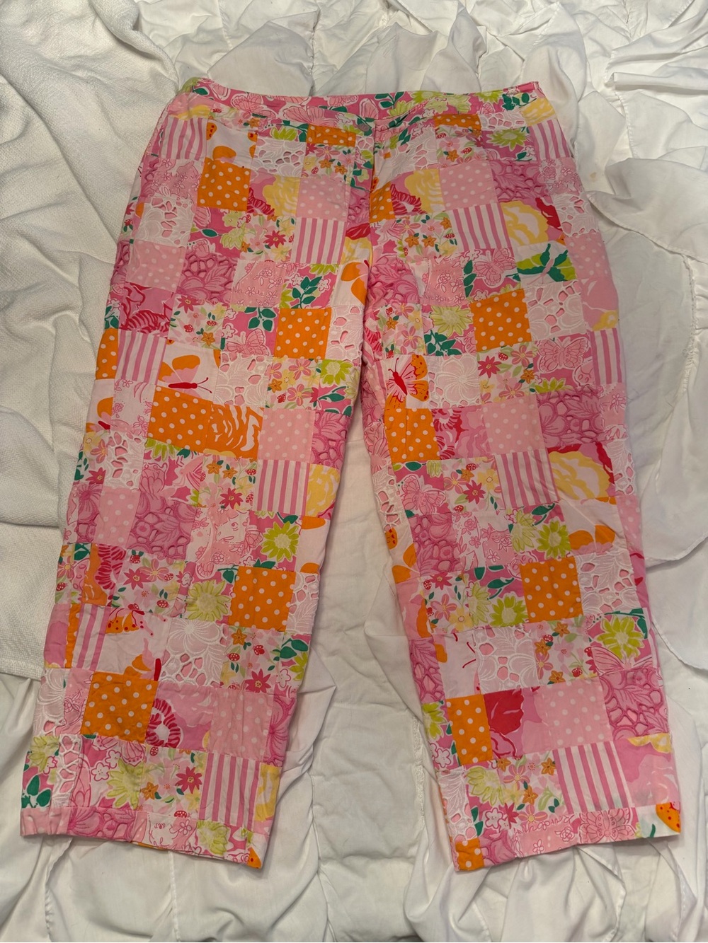Womens Pink Patchwork-Print Pajama Pants